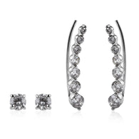 Stainless Steel 7ct Cubic Zirconia Stud & Ear Climber Earrings SET