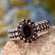 Platinum over Sterling Silver Mozambique GARNET Halo Ring