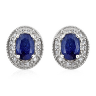 Platinum over Sterling Silver Masoala SAPPHIRE & Zircon Halo Stud Earrings