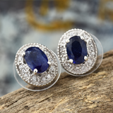 Platinum over Sterling Silver Masoala SAPPHIRE & Zircon Halo Stud Earrings