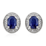 Platinum over Sterling Silver Masoala SAPPHIRE & Zircon Halo Stud Earrings