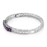 Stainless Steel Openwork AMETHYST 7 Stone Hinged Bangle Bracelet (7.25 in)