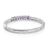 Stainless Steel Openwork AMETHYST 7 Stone Hinged Bangle Bracelet (7.25 in)