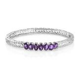 Stainless Steel Openwork AMETHYST 7 Stone Hinged Bangle Bracelet (7.25 in)