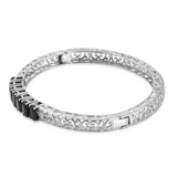 Stainless Steel Openwork Thai Black SPINEL 7 Stone Hinged Bangle Bracelet (7.25 in)