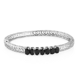 Stainless Steel Openwork Thai Black SPINEL 7 Stone Hinged Bangle Bracelet (7.25 in)