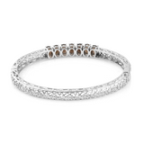 Stainless Steel Openwork Smoky Quartz 7 Stone Hinged Bangle Bracelet (7.25 in)