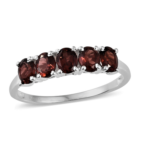 Sterling Silver Mozambique GARNET Oval Gemstone 5 Stone Ring