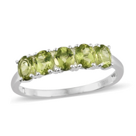 Sterling Silver PERIDOT Oval Shaped Gemstone 5 Stone Ring