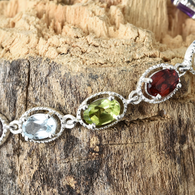 Sterling Silver/Stainless Steel Multi Gemstone Halo Adjustable Bolo Bracelet (3.12cts)