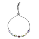 Sterling Silver/Stainless Steel Multi Gemstone Halo Adjustable Bolo Bracelet (3.12cts)