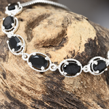 Sterling Silver/Stainless Steel Thai Black Spinel Halo Adjustable Bracelet 3cts