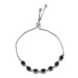 Sterling Silver/Stainless Steel Thai Black Spinel Halo Adjustable Bracelet 3cts