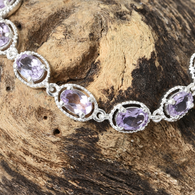 Sterling Silver/Sterling Steel Rose De France AMETHYST Halo Adjustable Bolo Bracelet