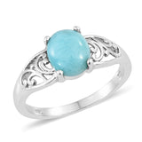 Platinum/Sterling Silver 5.60 cts. LARIMAR Ring & Pendant Set with Chain (size 7)