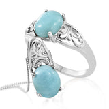 Platinum/Sterling Silver 5.60 cts. LARIMAR Ring & Pendant Set with Chain (size 7)