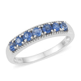 Platinum/Sterling Silver 7 Stone Himalayan Kyanite Stackable Ring (size 5)