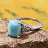 Platinum over Sterling Silver 4.75 cts. LARIMAR & ZIRCON Ring (size 9)