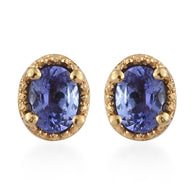 Vermeil YG over Sterling Silver AAA Tanzanite Oval Halo Stud Earrings