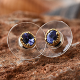 Vermeil YG over Sterling Silver AAA Tanzanite Oval Halo Stud Earrings