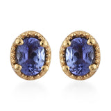 Vermeil YG over Sterling Silver AAA Tanzanite Oval Halo Stud Earrings