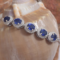 Platinum over Sterling Silver 2.7cts. Masoala SAPPHIRE 5 Gemstone Halo Adjustable Bracelet