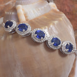 Platinum over Sterling Silver 2.7cts. Masoala SAPPHIRE 5 Gemstone Halo Adjustable Bracelet