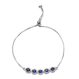 Platinum over Sterling Silver 2.7cts. Masoala SAPPHIRE 5 Gemstone Halo Adjustable Bracelet