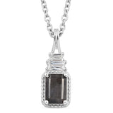 Platinum/Sterling Silver GRAY SAPPHIRE & TOPAZ Pendant & Magnetic Chain