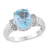 Platinum over Sterling Silver Blue TOPAZ and White ZIRCON Ring