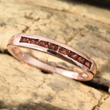 14K Rose Gold Sterling Silver Channel Set GARNET Stackable Ring