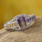 Platinum Sterling Silver AMETRINE & Multi Gemstone 2.2 ct Ring (Size 7)