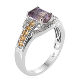 Platinum Sterling Silver AMETRINE & Multi Gemstone 2.2 ct Ring (Size 7)