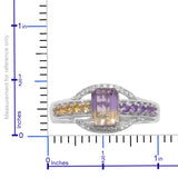 Platinum Sterling Silver AMETRINE & Multi Gemstone 2.2 ct Ring (Size 7)