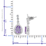 Sterling Silver Pear Shaped Rose De France AMETHYST & White CZ Halo Drop Earrings