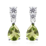 Sterling Silver PERIDOT & White CZ Pear Shaped Drop Post Earrings