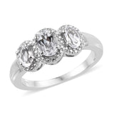 Platinum over Bond Brass 1.4 cts PETALITE 3 Stone Trilogy Ring (size 5)