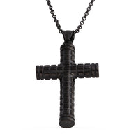 ION Plated Black Stainless Steel Textured Cross Pendant with Chain (20 in)