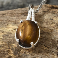 Sterling Silver TIGERS EYE Pendant with 20" Chain with Magnetic Clasp