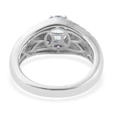 Platinum over Bond Brass 1.4ct Sky Blue TOPAZ & Purple CZ Halo Unisex Ring