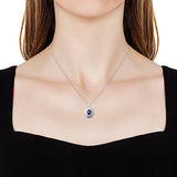 Platinum/Sterling Silver 3.9ct Blue SAPPHIRE & White Topaz Halo Pendant