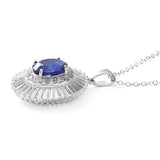 Platinum/Sterling Silver 3.9ct Blue SAPPHIRE & White Topaz Halo Pendant