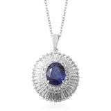 Platinum/Sterling Silver 3.9ct Blue SAPPHIRE & White Topaz Halo Pendant