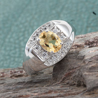 Platinum over Bond Brass Brazilian Citrine & White CZ Men's Ring (Size 12)