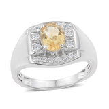 Platinum over Bond Brass Brazilian Citrine & White CZ Men's Ring (Size 12)