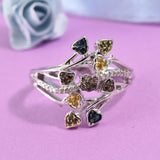 Designer *GP Platinum/Sterling Silver Multi Color DIAMOND Multi Heart Ring