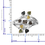 Designer *GP Platinum/Sterling Silver Multi Color DIAMOND Multi Heart Ring