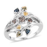 Designer *GP Platinum/Sterling Silver Multi Color DIAMOND Multi Heart Ring