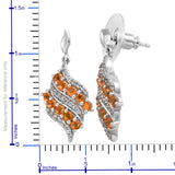 Platinum over Sterling Silver 1.30cts. Fire Opal & White Zircon Drop Earrings