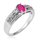 Platinum over Sterling Silver Burmese RUBY Band Ring